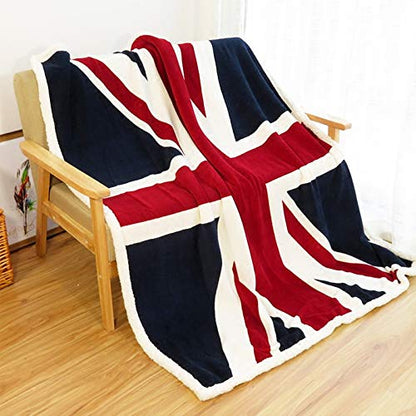 UKELER Flannel Sherpa Throw 60'' x 50'' Union Jack Fleece Blanket Soft Comfy Flannel Blanket Throws for Bed/Couch/Sofa/Office/Camping - color: B-union Jack, size: 50''x60''
