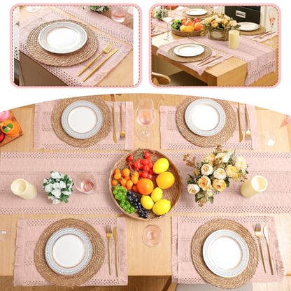 Boho Table Runner and Placemats Set, 6 Sets, Pink, 12x72 - color: Pink, size: 12x72"
