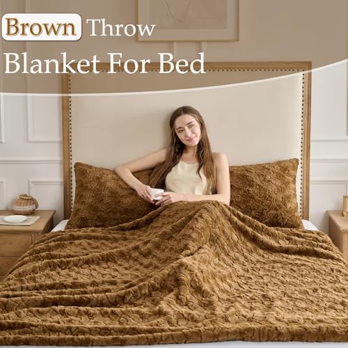 Faux Fur Rabbit Throw Blanket,Super Soft Plush Thick Warm Blanket,Fuzzy Luxury Plush Decorative Blanket for Couch Bed Sofa-Brown(60 * 90inch) - color: Brown, size: 60*90 inch