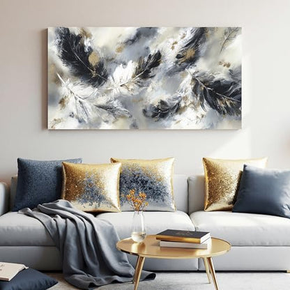 YISXINOAG Black White Abstract Wall Art Modern Feather Painting 24"X48" - color: black grey, size: 48"L x 24"W
