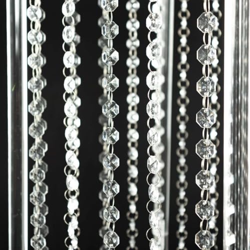Efavormart 48" Heavy Duty Acrylic Flower Pedestal Vase with Hanging Crystal Beads, Clear Pillar Stand Wedding Floor Centerpieces with Pre-Chained Garlands - 5mm Thick Plates - size: 11"W x 48"H