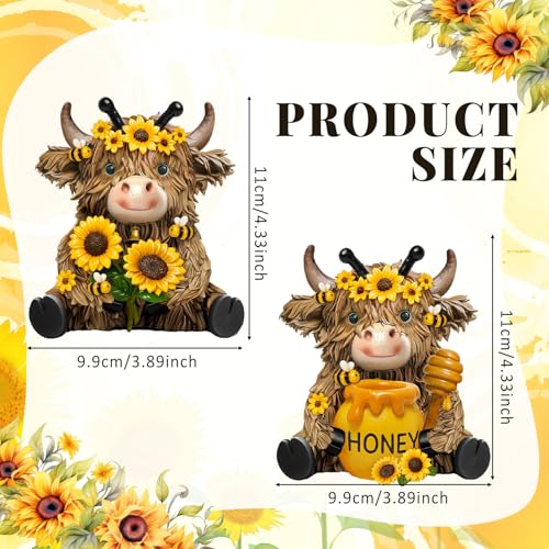 2 Pack Bee Highland Cow Figurine Decor, Bee Deor for Home - style: Bee