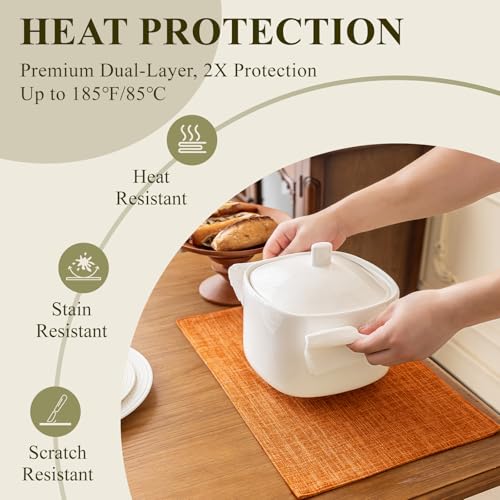 KXN Placemats Set of 4, Durable Dual-Layer Fabric Table Mats, Orange - color: Orange