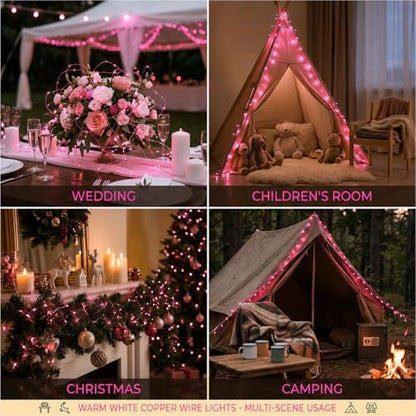 16FT 50LED Fairy Lights Battery Operated (Included), 2 Packs - color: Pink, size: 2 Pack - Batteries Included