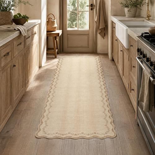 GarveeHome 2.5x8 Scalloped Washable Runner Rug Non Slip Hallway Kitchen Rug - color: Jute, size: 2'6" x 8' (Rectangular)