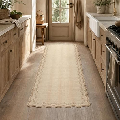 GarveeHome 2.5x8 Scalloped Washable Runner Rug Non Slip Hallway Kitchen Rug - color: Jute, size: 2'6" x 8' (Rectangular)
