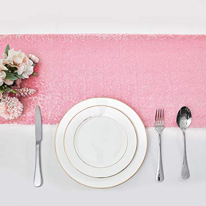 Pufogu 12 x 72 inches Pink Sequin Table Runner, 2 Packs - color: Pink