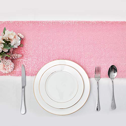 Pufogu 12 x 72 inches Pink Sequin Table Runner, 2 Packs - color: Pink