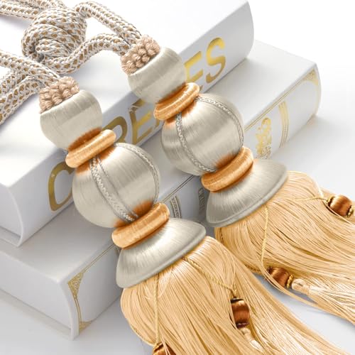Paired Lantern Single Hanging Ball Tassels Curtains Buckle Sling Binding Lantern Tiebacks Handcrafted Braided Buckle Drapery Curtain Holdbacks Window Treatments for Home 2 Pack - color: Beige, size: 11.81 inches
