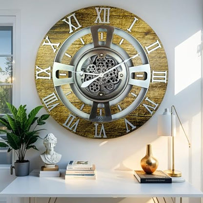 ImprovingLife The Gears Clock Real Moving Gear Wall Clock England Line (Gold Antique, 24 inches (60 cm)) - color: Gold Antique, size: 24 inches (60 cm)
