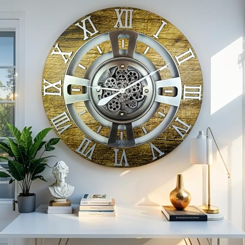 ImprovingLife The Gears Clock Real Moving Gear Wall Clock England Line (Gold Antique, 24 inches (60 cm)) - color: Gold Antique, size: 24 inches (60 cm)