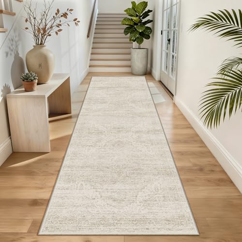 Washable Runner Rug 2x8 Runners for Hallways，Vintage Kitchen Runner Rugs with Non-Slip Backing Hallway Runner Rugs,Ultra-Thin Carpet for Bedroom, Entryway,Bathroom,Laundry Room - color: Beige/Brown, size: 2' x 8' (Runner)