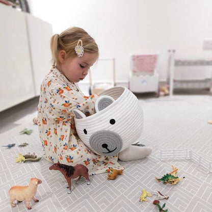 CherryNow Baby Basket for Gifts Empty, Cute Bear Design, Light Grey - color: White, size: 10.5"D x 8.5"H