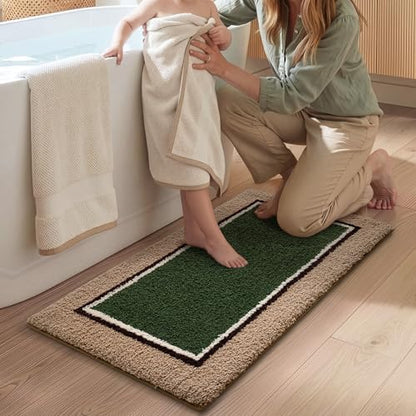 DEXI Bathroom Rugs 24x16, Soft Absorbent Bath Mat, Beige and Green - color: Beige and Green, size: 24" X 16" (Rectangular)