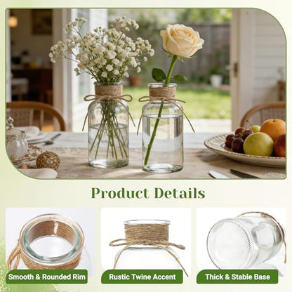 Mason Jar Glass Vases 6 Pack, Clear Flower Vase for Centerpieces - color: Transparent