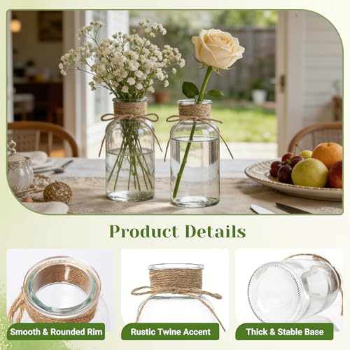 Mason Jar Glass Vases 6 Pack, Clear Flower Vase for Centerpieces - color: Transparent