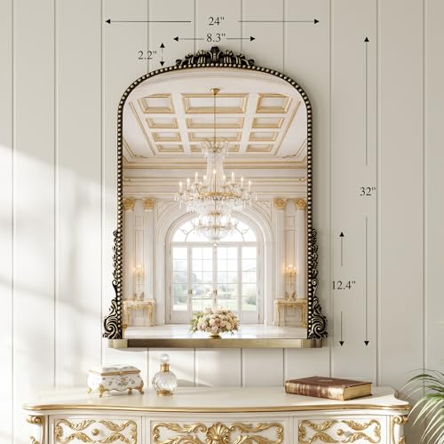 Vintage Bronze Ornate Baroque Mirror - 24"x32" French Antique Mirror - Traditional Decorative Wall Mounted Arched Mirrors for Entryway, Fireplace, Living Room, Hallway or Wall Decor, HD Tempered Glass - color: Vintage Copper, size: 24"L x 32"W