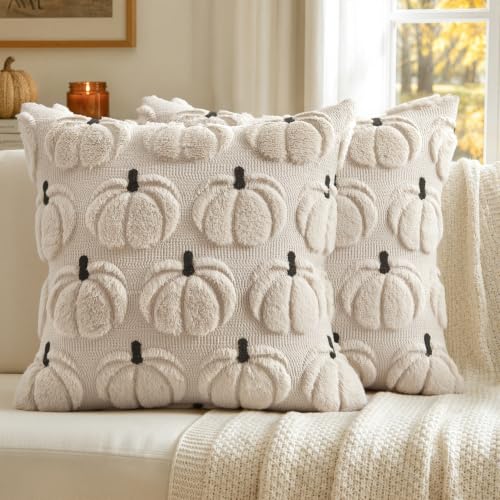 MIULEE Fall Pumpkin Pillow Covers Fall Decor Beige Pumpkin 18x18 - color: Beige Pumpkin, size: 18" x 18" (Pack of 2)