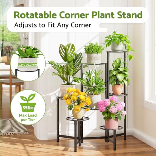 7 Tier Metal Patio Plant Stand Outdoor, Heavy Duty Flower Stands for Indoor Plants, Floding Tall Corner Shelf for Diaplay Racks for Home Decor, Graden, Balcony -BlackDiamond - color: BlackDiamond, size: 7-tiers