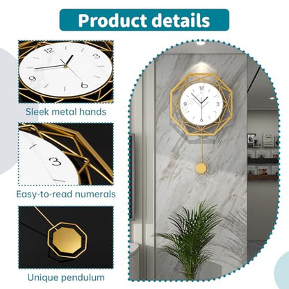 Large Wall Clocks for Living Room Decor Modern Decorative Clock | Analog Battery Operated Silent Non Ticking for Bedroom Kitchen Office Home Farmhouse Geometric Gold Clock Wall Art 16x26i nch - size: 16x26 in