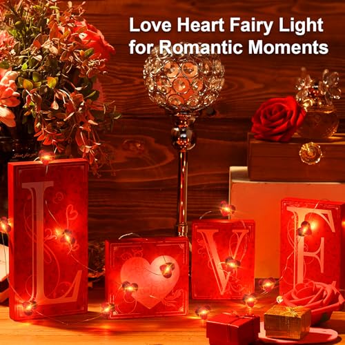 Valentine's Day Red Heart Fairy Lights 7Ft 20 LED Twinkle 3 Modes String Lights Battery Operated Waterproof Firefly Starry for Mason Jar Party Wedding Valentines Mother's Day,2 Pack - color: Red, size: 2