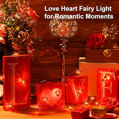 Valentine's Day Red Heart Fairy Lights 7Ft 20 LED Twinkle 3 Modes String Lights Battery Operated Waterproof Firefly Starry for Mason Jar Party Wedding Valentines Mother's Day,2 Pack - color: Red, size: 2