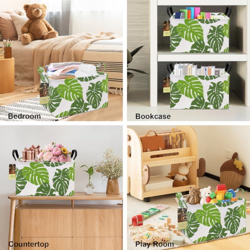 Rectangle Foldable Storage Basket Handles For Home, Leaf - color: Leaf
