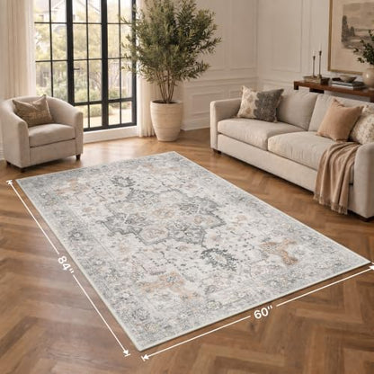 GENIMO 5x7 Washable Area Rugs for Living Room, Non Slip, Light Taupe Brown - color: Light Taupe Brown, size: 5' x 7' (Rectangular)