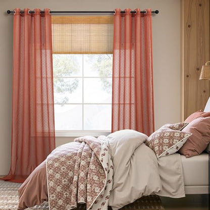 Terracotta Sheer Curtains 84 Inches Long 2 Panels Boho Polka Dots Pattern - color: Terracotta, size: 52"W x 84"L (Pack of 2)