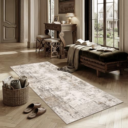 Washable Brown Grey Neutral Kitchen Runner Rug Set of 3 - color: Abstract | Brown Grey, size: 20"x32"+20"x48"+30"x50"