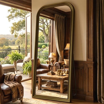 71"x32" Full Length Mirror with Stand, Arched PU Frame - color: Antique Bronze