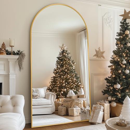 Full Length Mirror, 83"x44" Floor Mirror Freestanding, Oversized Floor Standing Full Body Mirror with Stand for Bedroom, Hanging Mounted for Living Room Cloakroom, Gold, Arched - color: Gold, size: 83"L x 44"W, style: Arched Style