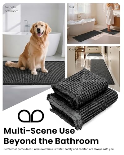 Waffle Bath Mat Set, Non Slip Bathroom Rugs 2 Piece, Gray & Dark Gray - color: Dark Grey & Grey