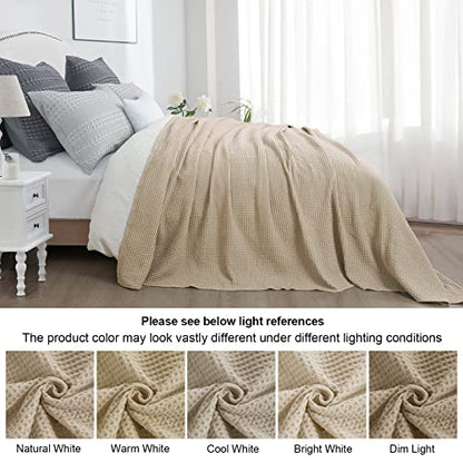PHF 100% Cotton Waffle Blanket Lightweight Breathable, King, Simply Taupe - color: Khaki/Simply Taupe, size: King(104" x 90")