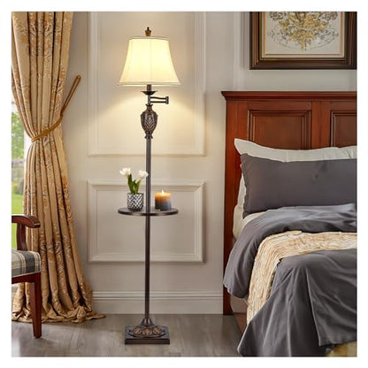 Traditional Floor Lamp with Tray, Remote Dimmable, 350° Swing Arm and Brown - color: Brown-1
