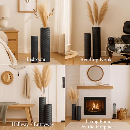 Leewadee Set of 2 Large Floor Vases Metal for Pampas Grass - color: Black