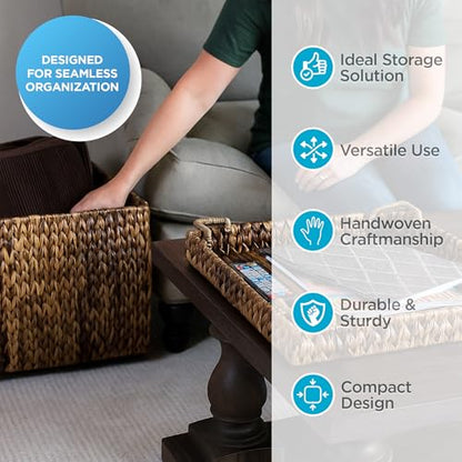 BIRDROCK HOME Woven Seagrass Storage Ottoman Cube with Lid, Espresso, 18” - color: Espresso