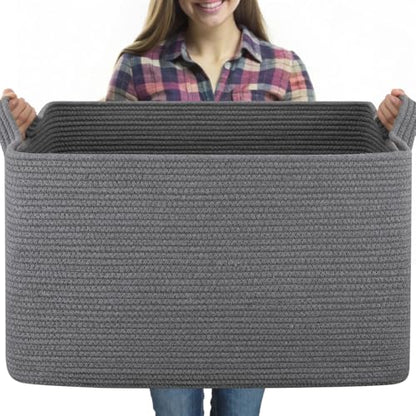 OIASKET 95L Extra Large Blanket Basket, 24" x 16.9" x 14.2" Woven Basket - color: Grey, size: 24"x16.9"x14.2"