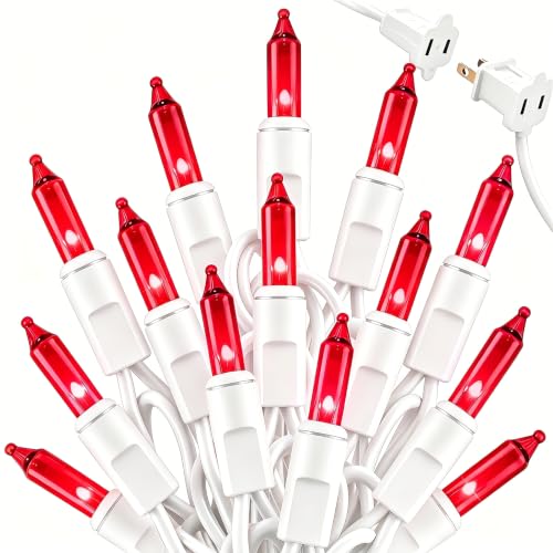 Brightown Red Mini String Lights, 100-Count 20ft Incandescent Bulb Valentine's Day Fairy Lights for Indoor Holiday Decoration, Christmas Tree Garland Wedding Party Multi-Use, White Wire - color: Red, size: 100 Count
