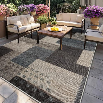 Modern Geometric Washable Rugs for Living Room 8x10, Easy Jute Patio Rug - color: Blue-taupe, size: 8x10ft