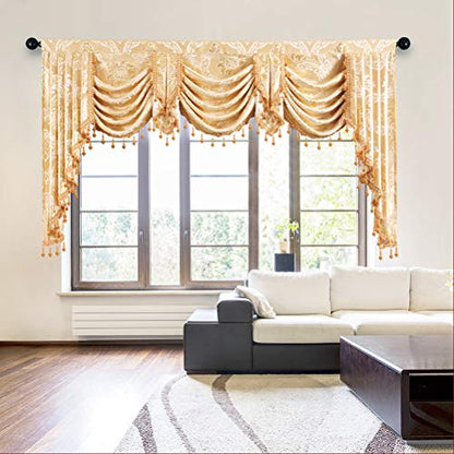 ELKCA Golden Jacquard Swag Waterfall Valance Luxury Curtain Valance for Living Room,Rod Pocket (Damask-Golden, W79 Inch, 1 Panel) - color: Valance,damask-golden, size: 79"W x 43"L (Pack of 1)