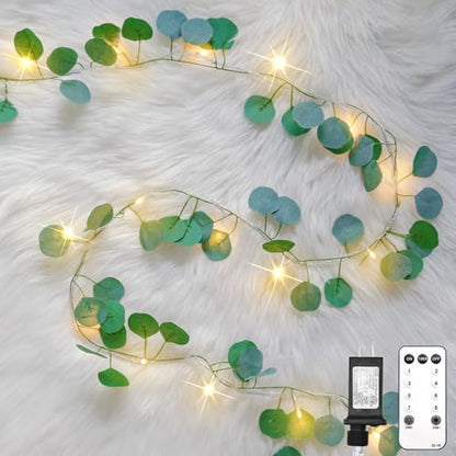 suddus 33FT 100LED Eucalyptus Garland Vines with Lights Plug in Clear Wire - color: Eucalyptus, size: 100 LED-Plug