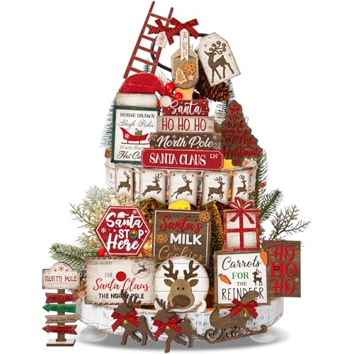 Croblissful 23 Pcs Christmas Tiered Tray Decor set, Red, Elk - color: Red, style: Elk