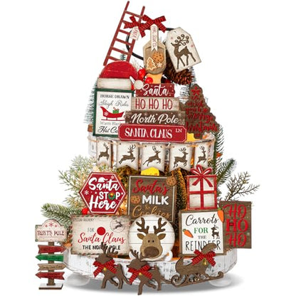 Croblissful 23 Pcs Christmas Tiered Tray Decor set, Red, Elk - color: Red, style: Elk