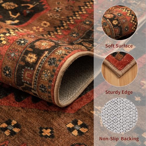 Ciicool 2x3ft Small Area Rug,Washable Boho Thin Mat for Entryway Kitchen - color: Red/Gold, size: 2' X 3' (Rectangular)