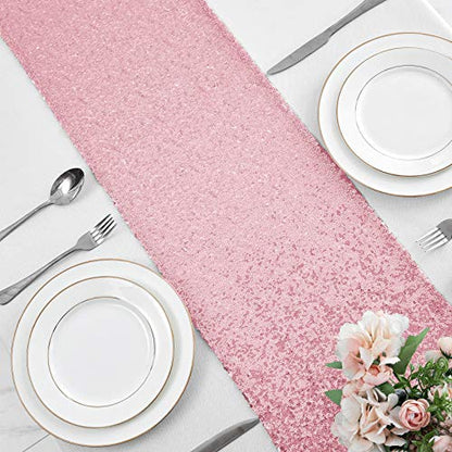 Pufogu 12 x 72 inches Light Pink Sequin Table Runner, 2 Packs - color: Light Pink