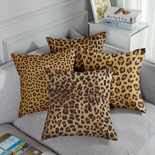 Throw Pillow Covers, Safari Brown, Set of 4, 18"x18" - color: Leopard Print 2