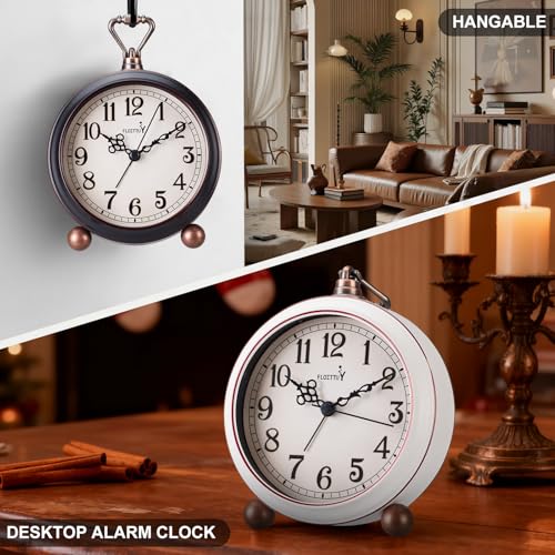 FLOITTUY 4.5" Battery Operated Antique Retro Analog Metal Alarm Clock, Silent Bedside Desk Clock, Wall-Hanging Vintage Clock(Vintage Black) - color: Vintage Black