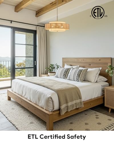 VONLUCE 23.6" Boho Rattan Chandelier, 6-Light Rattan Ceiling Light Fixture - color: Brushed Nickel, size: 24inch