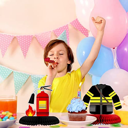 Epakh 10 Pcs Firetruck Birthday Party Decor Firetruck Honeycomb Centerpiece - style: Firetruck